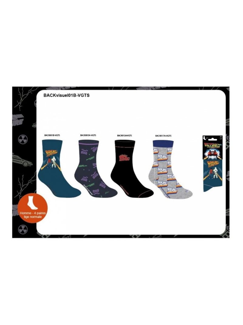 Chaussettes Pack HOMME RETOUR VERS LE FUTUR - Pack de 4 Bleu Noir Gris - Kiabi