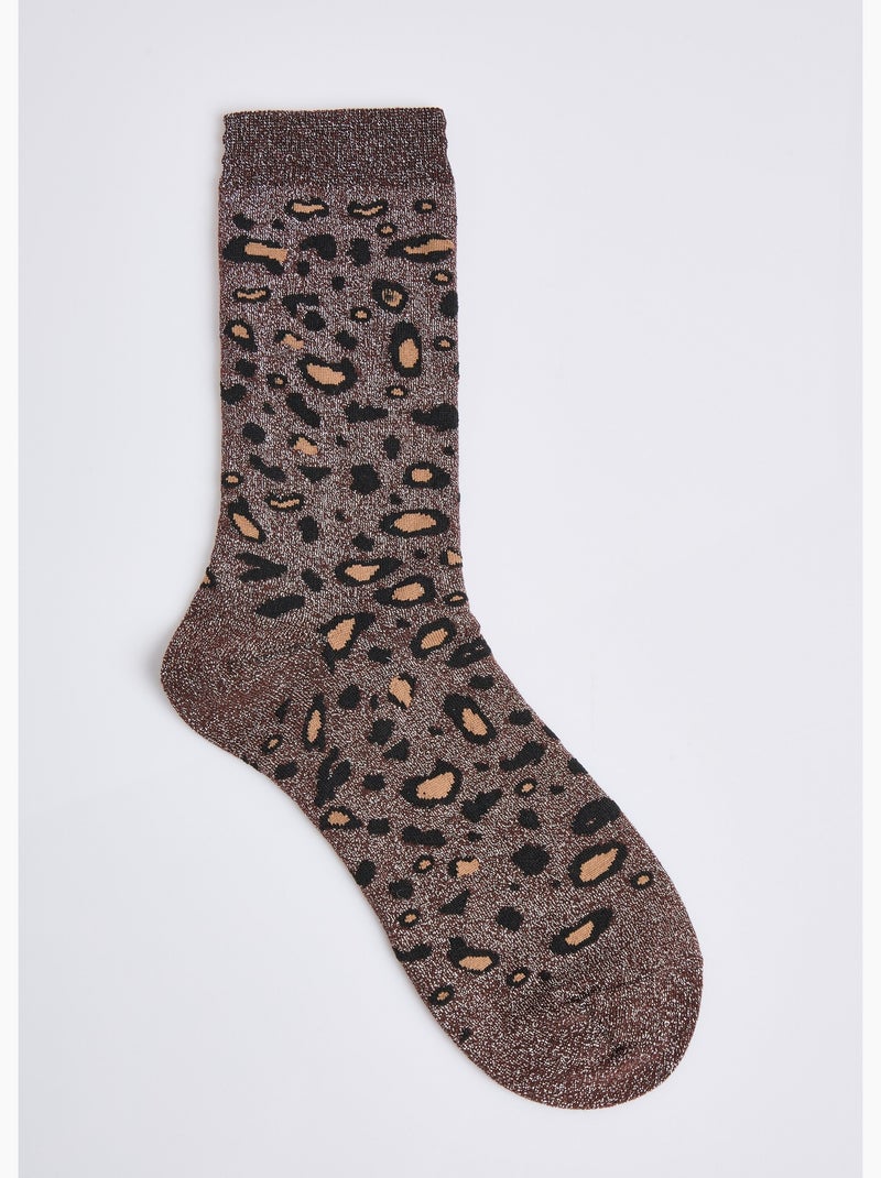 Chaussettes pailletées motif léopard - AFIBEL Marron - Kiabi