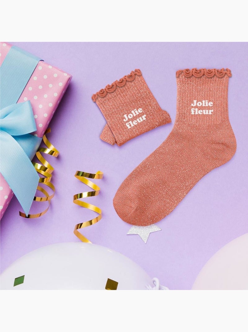 Chaussettes Paillettes Enfant Jolie Fleur Rose pâle - Kiabi