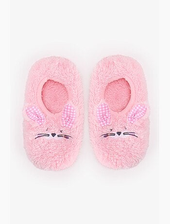 Chaussettes-pantoufles fille à carreaux et lapin penti