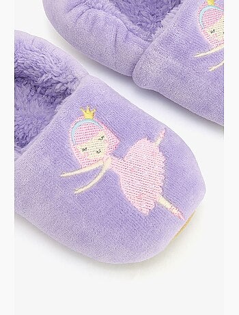 Chaussettes-pantoufles fille à motif ballerine et broderie penti