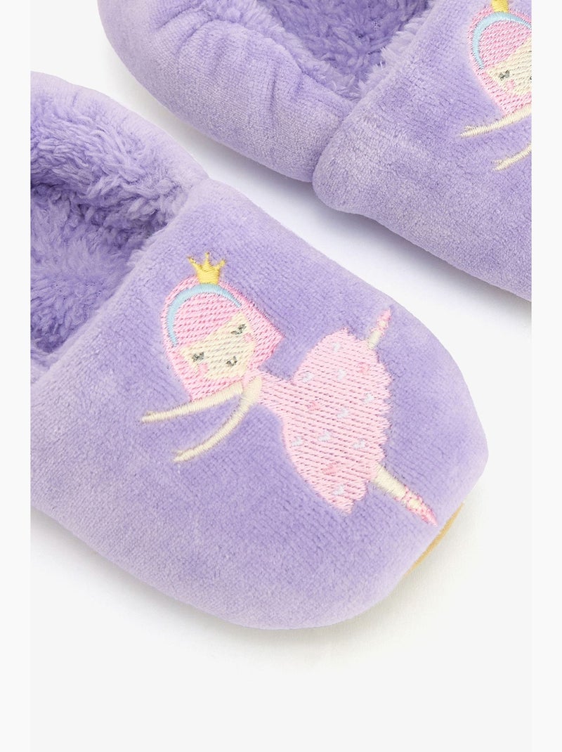 Chaussettes-pantoufles fille à motif ballerine et broderie penti Bleu lavande - Kiabi