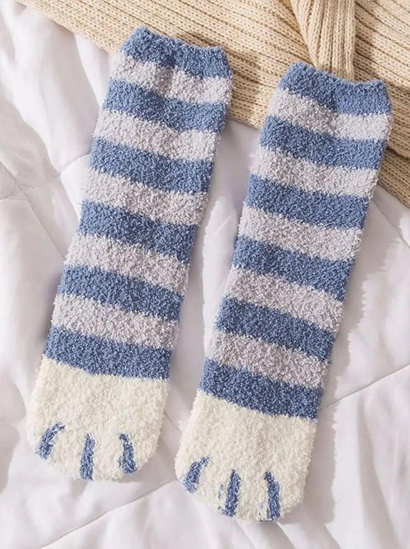 Chaussettes Pastel Pattes de Chats Molletonnées | Titeschaussettes Blanc Bleu Blanc - Kiabi