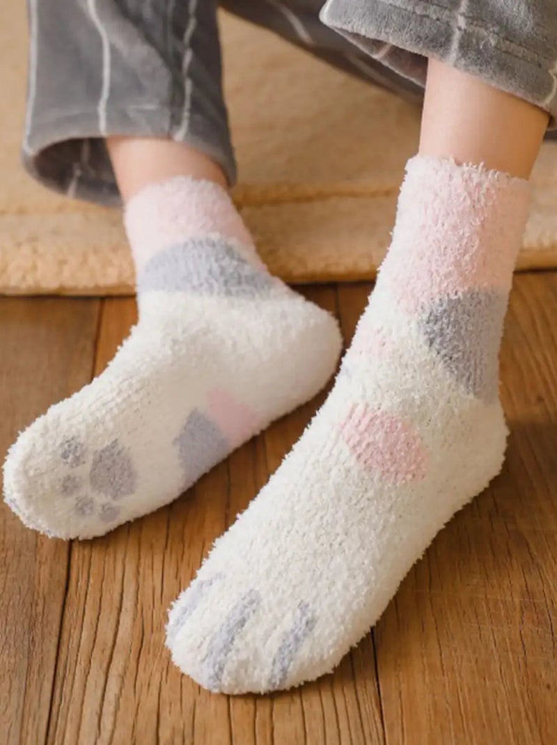 Chaussettes Pastel Pattes de Chats Molletonnées | Titeschaussettes Blanc Rose - Kiabi
