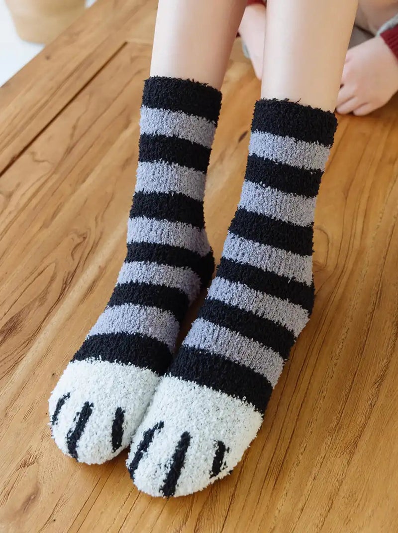 Chaussettes Pattes de Chats Molletonnées Blanc Noir - Kiabi