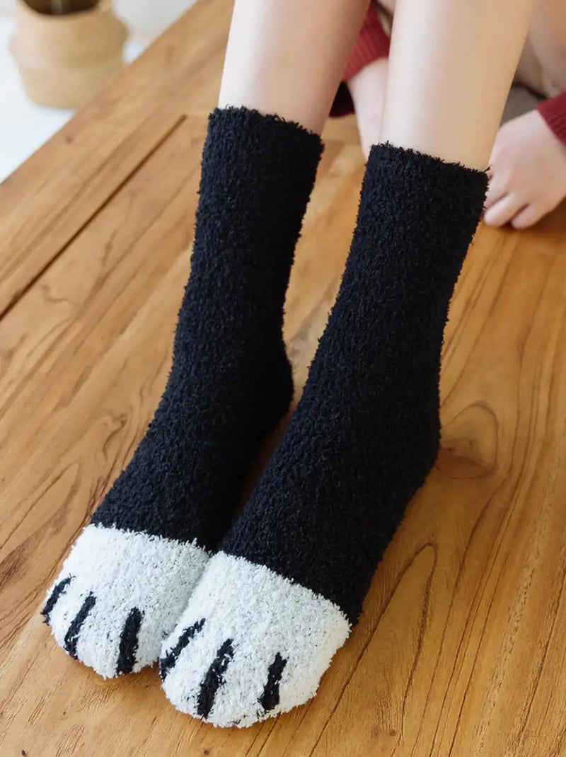 Chaussettes Pattes de Chats Molletonnées Blanc Noir - Kiabi