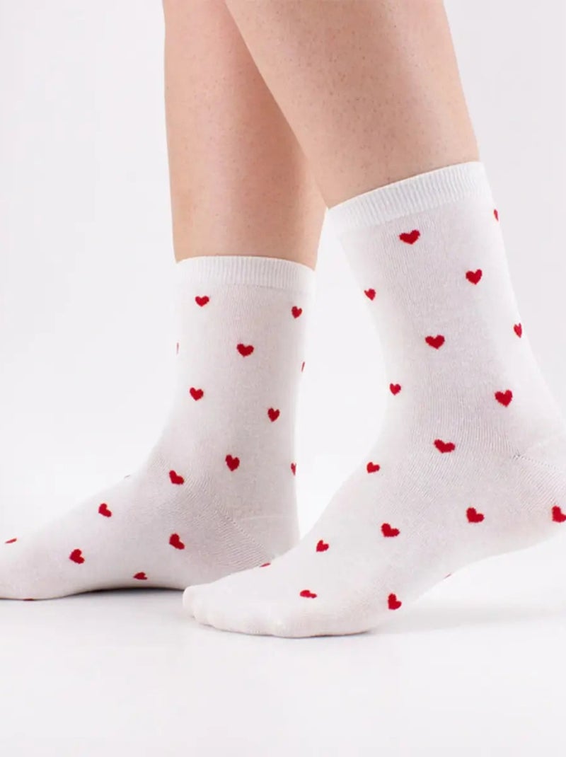 Chaussettes Petits Coeur Longue| Titeschaussettes Blanc Rouge - Kiabi