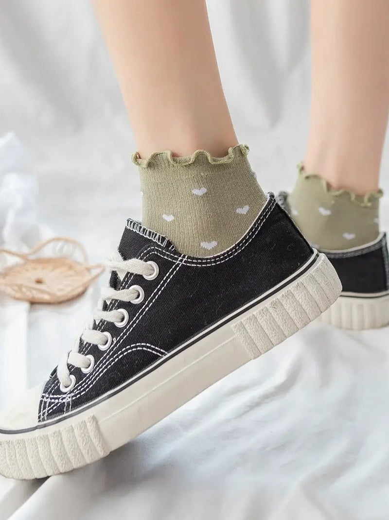 Chaussettes Petits Cœurs & Volant Vert - Kiabi
