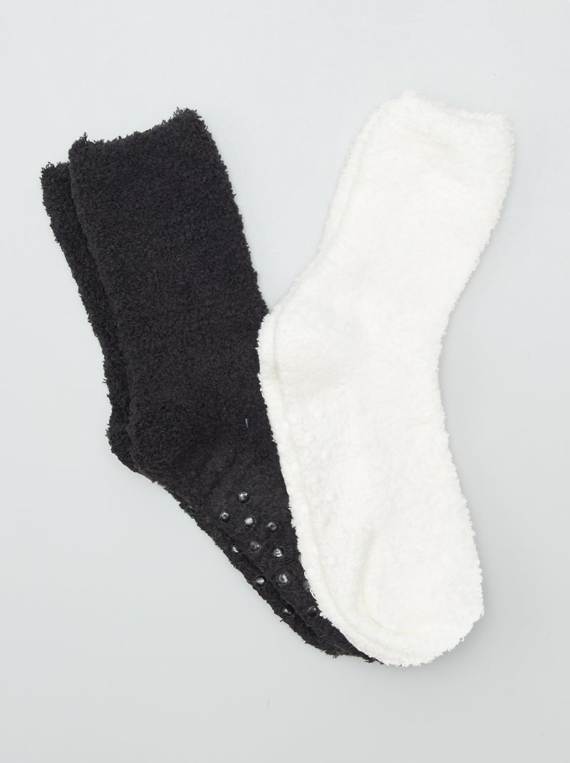 Chaussettes pilou antidérapantes - lot de 2 Blanc/noir - Kiabi