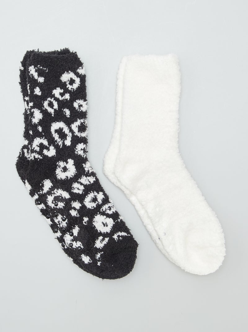 Chaussettes pilou antidérapantes - lot de 2 Blanc/noir - Kiabi