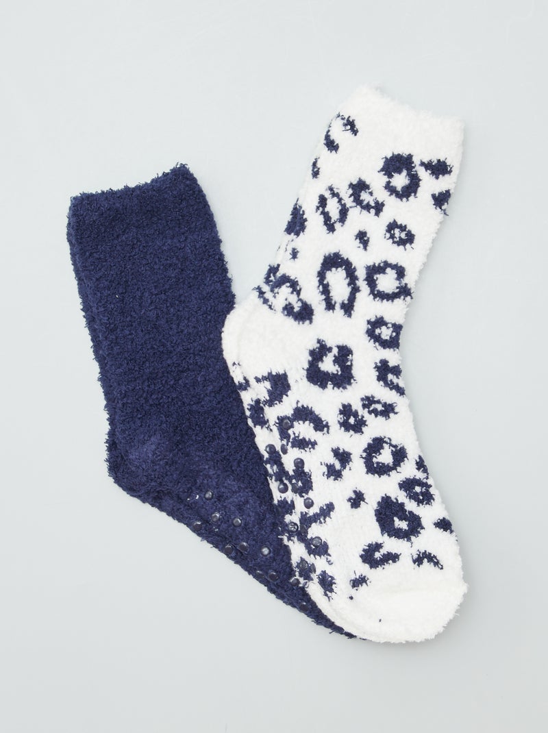 Chaussettes pilou antidérapantes - lot de 2 Bleu/blanc - Kiabi