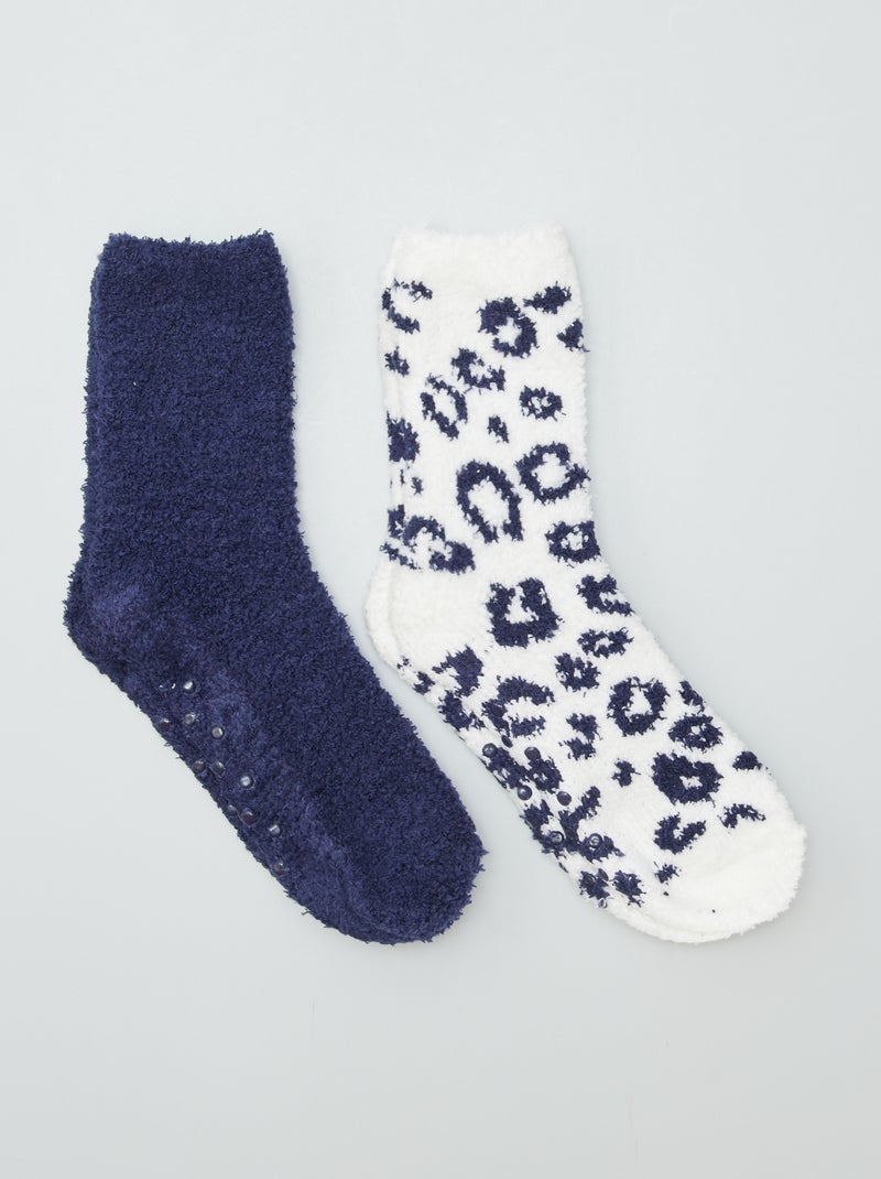 Chaussettes pilou antidérapantes - lot de 2 Bleu/blanc - Kiabi