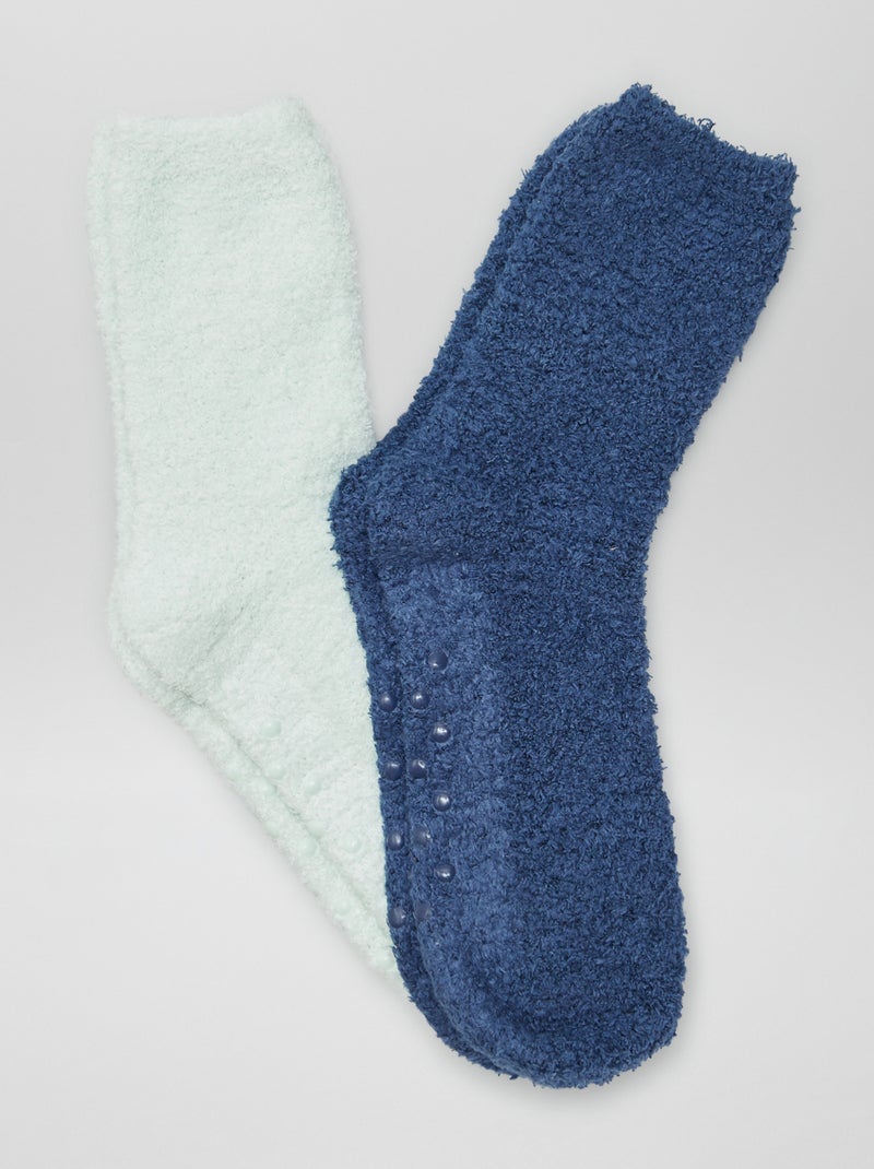 Chaussettes pilou antidérapantes - lot de 2 Bleu/vert - Kiabi