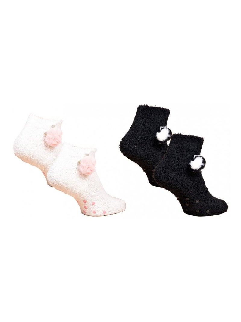 Chaussettes pour Femme Casa Socks Toucher Doux - Pack de 2 Beige/Noir - Kiabi