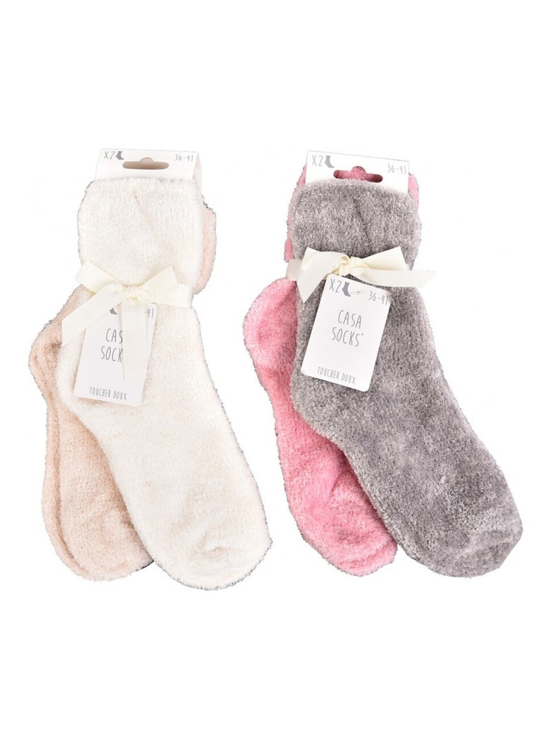 Chaussettes pour Femme Casa Socks Toucher Doux - Pack de 4 Beige/Blanc Perlé/Platine - Kiabi