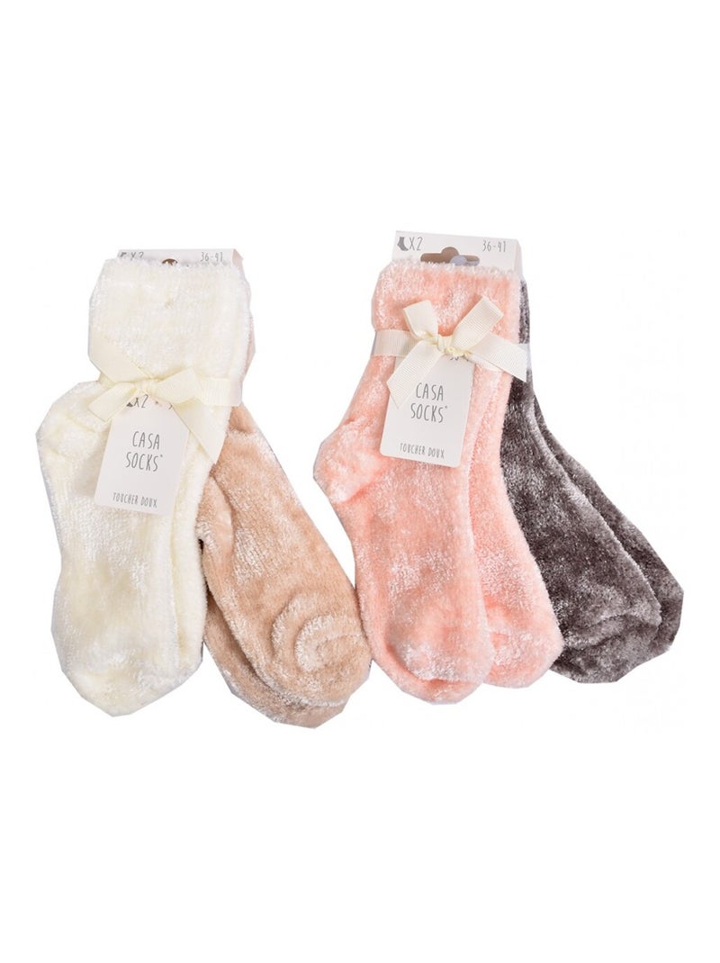 Chaussettes pour Femme Casa Socks Toucher Doux - Pack de 4 Blanc Marron - Kiabi