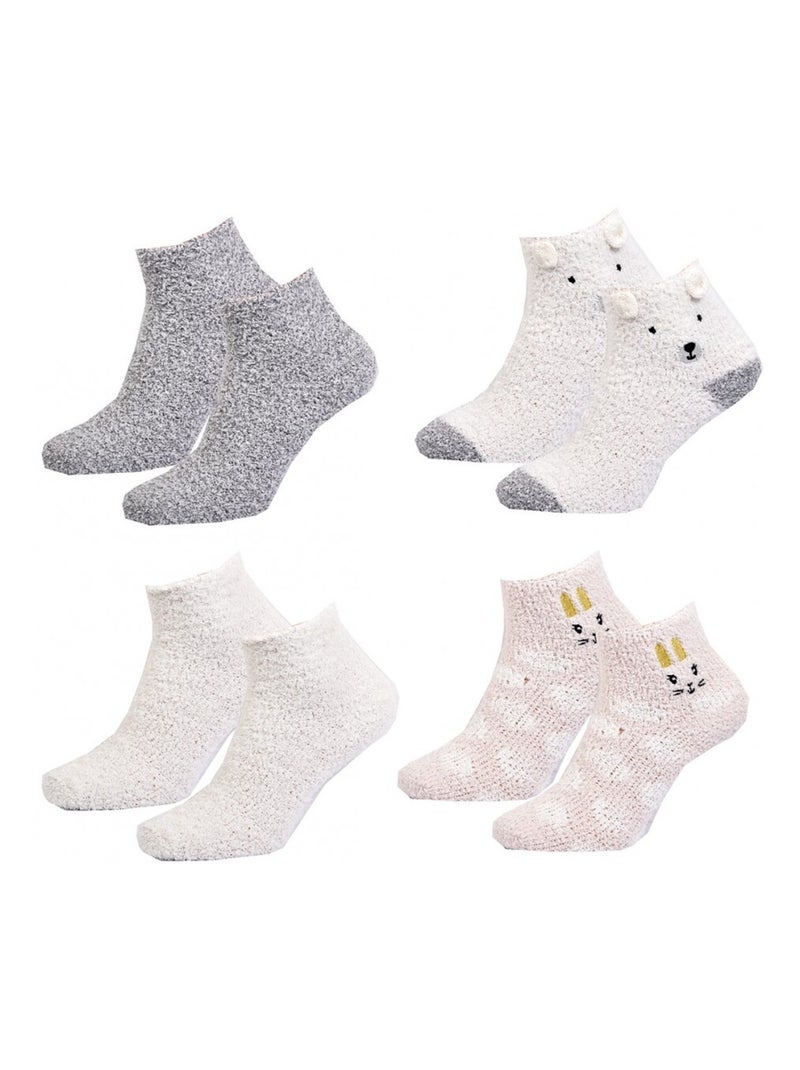 Chaussettes pour Femme Casa Socks Toucher Doux - Pack de 4 Gris/Blanc/Rose - Kiabi