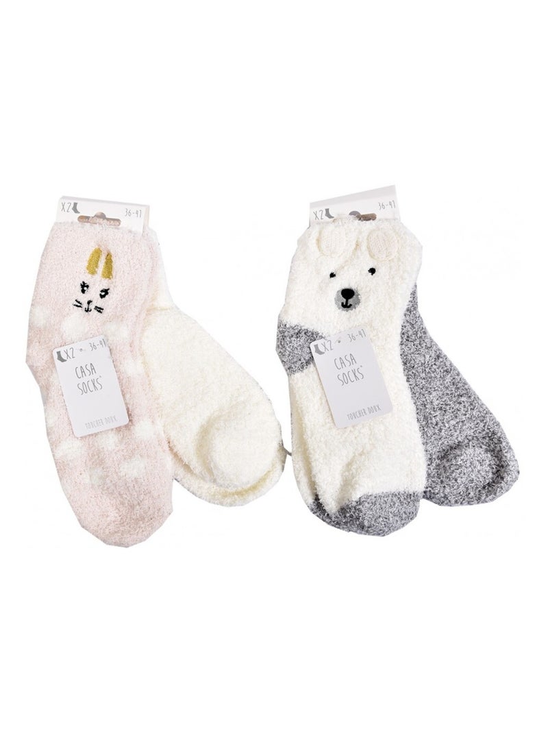 Chaussettes pour Femme Casa Socks Toucher Doux - Pack de 4 Gris/Blanc/Rose - Kiabi