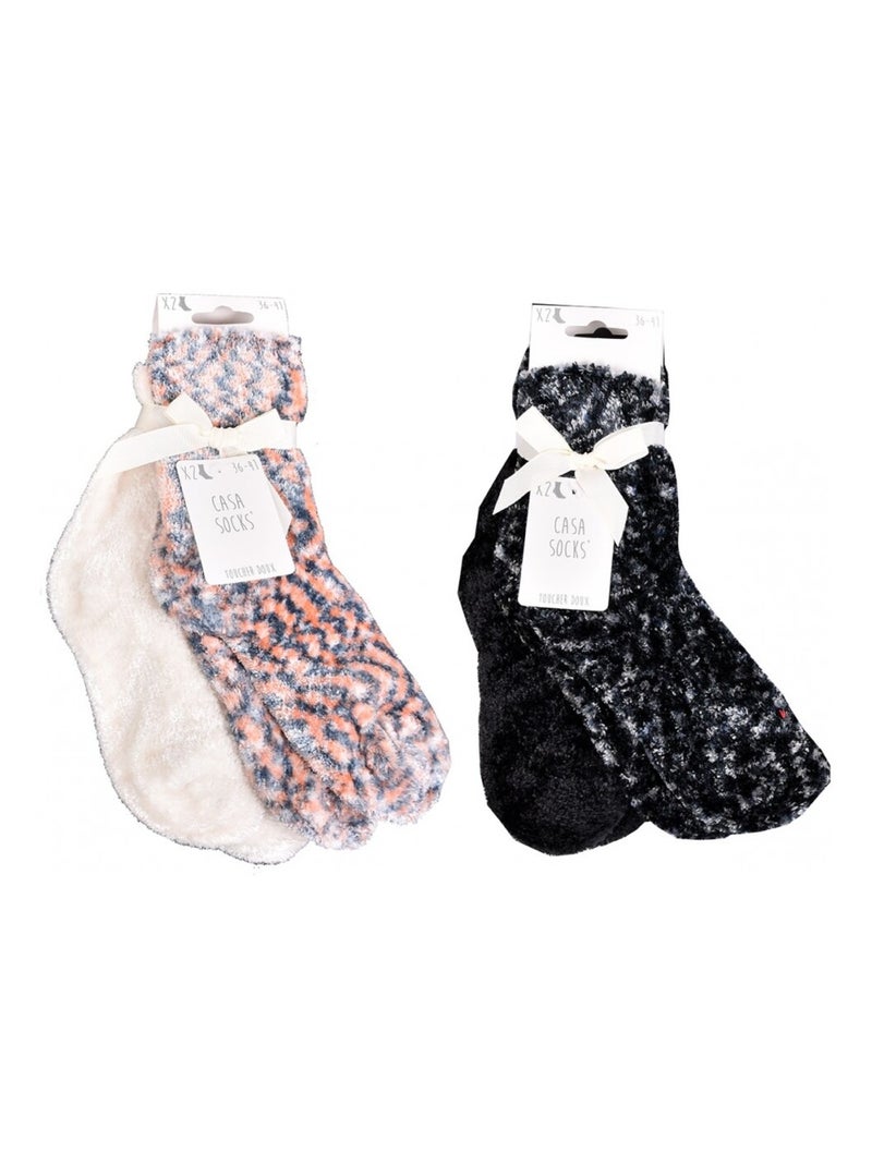 Chaussettes pour Femme Casa Socks Toucher Doux - Pack de 4 Noir Multicolore Noir - Kiabi