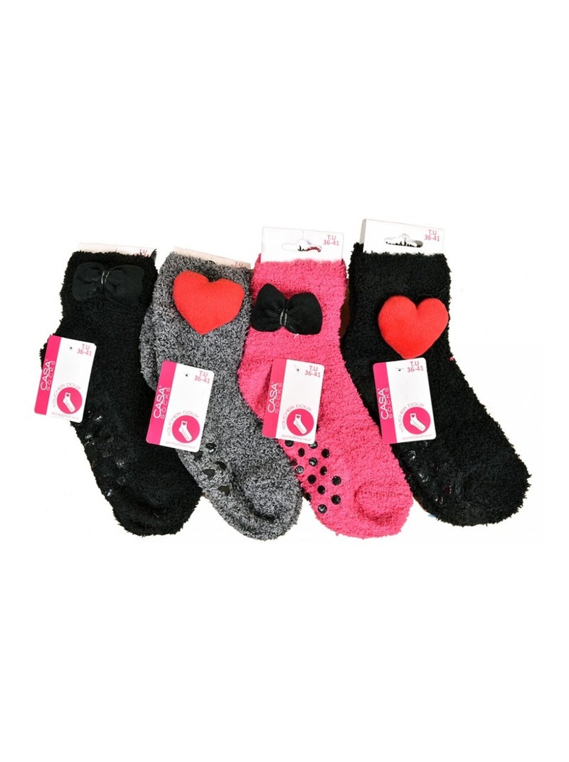 Chaussettes pour Femme Casa Socks Toucher Doux - Pack de 4 Noir Rose Gris - Kiabi