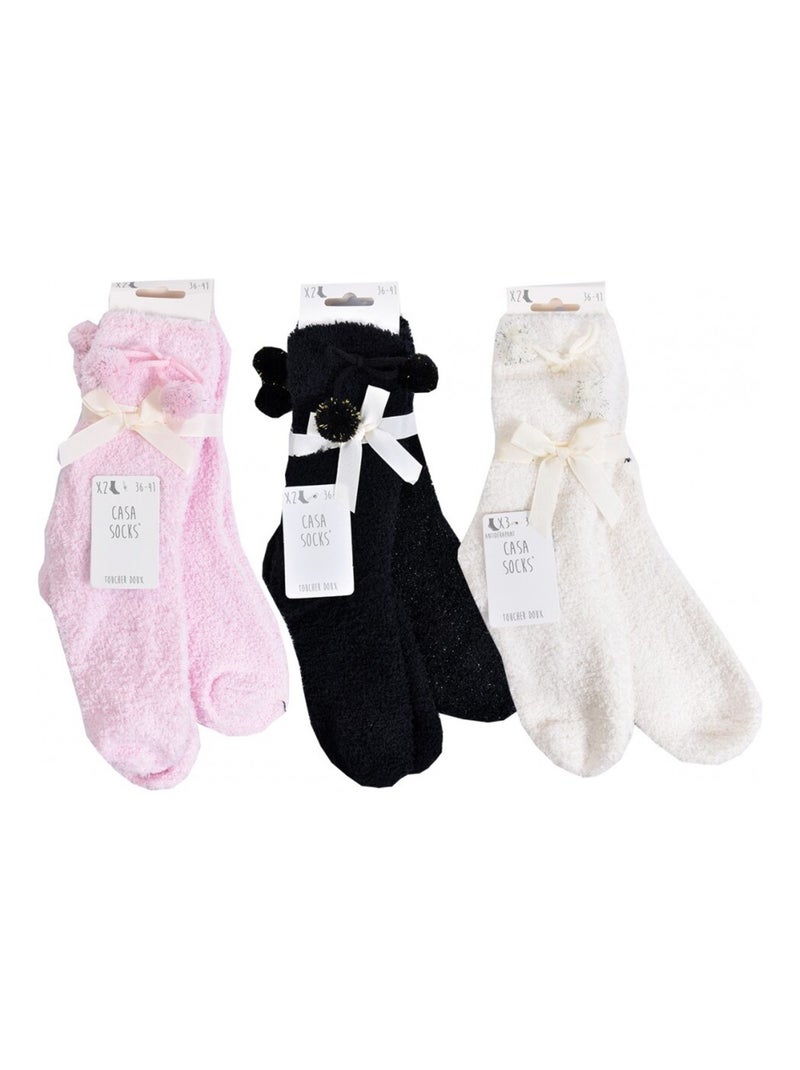 Chaussettes pour Femme Casa Socks Toucher Doux - Pack de 6 Noir Rose clair Blanc - Kiabi