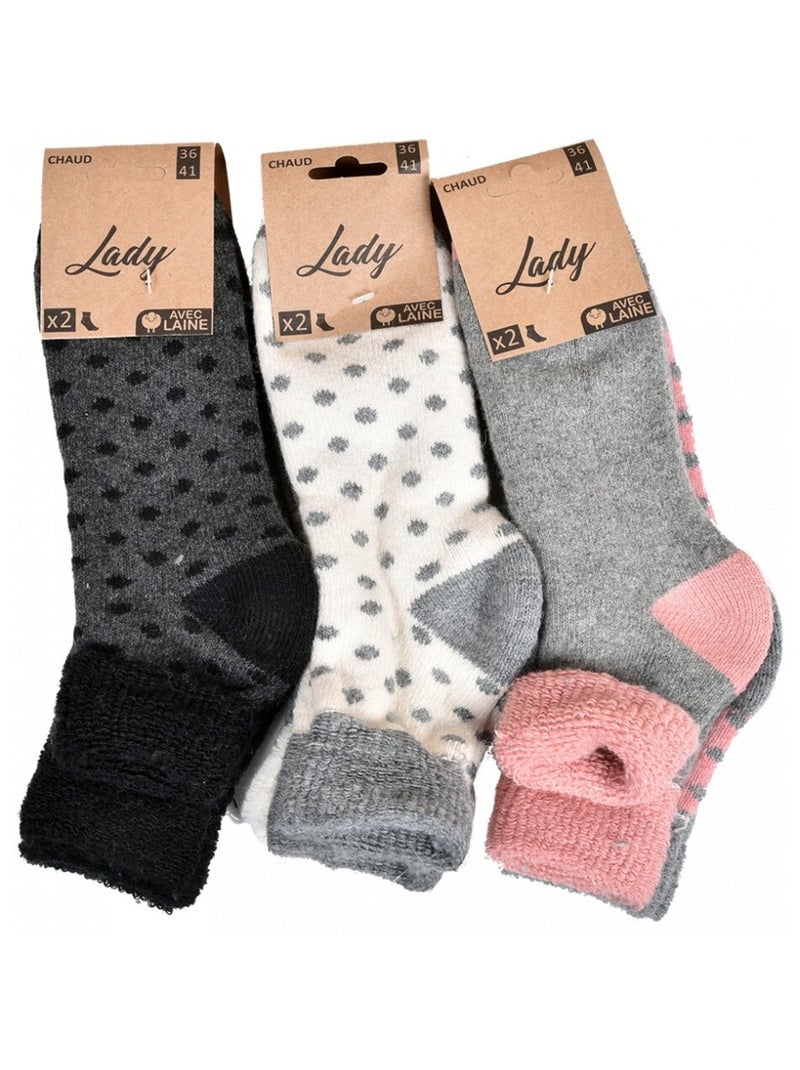 Chaussettes pour Femme Mi Saison Chaleur et Confort - Pack de 6 Noir Rose Gris - Kiabi
