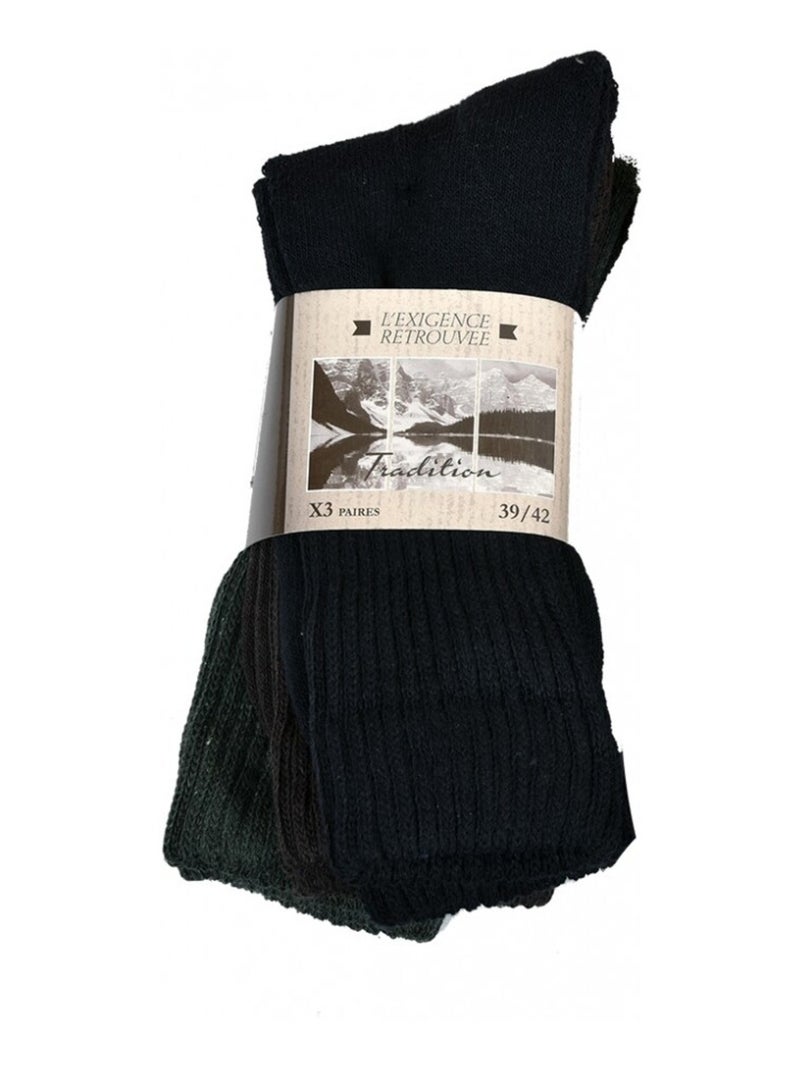 Chaussettes pour Homme Mi Saison Chaleur et Confort - Pack de 3 Noir Marron - Kiabi