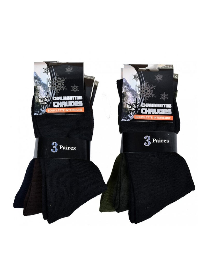 Chaussettes pour Homme Mi Saison Chaleur et Confort - Pack de 6 Noir Marron Bleu - Kiabi