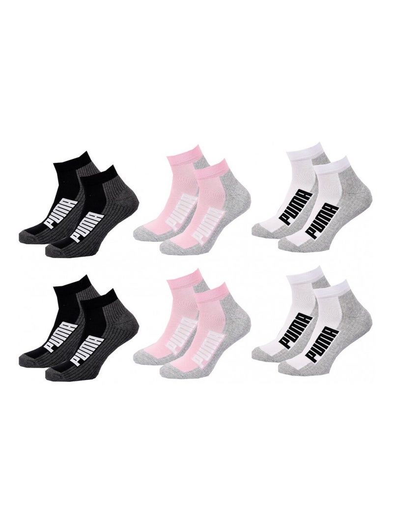 Chaussettes PUMA QUARTER - Pack de 6 Noir Rose Blanc - Kiabi