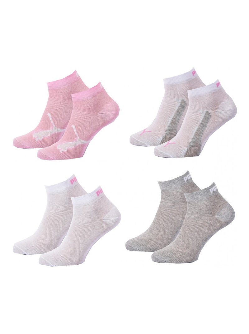 Chaussettes PUMA Socquettes Tiges 2 Tiers QUARTER JUNIOR - Pack de 4 Blanc Rose clair Gris - Kiabi