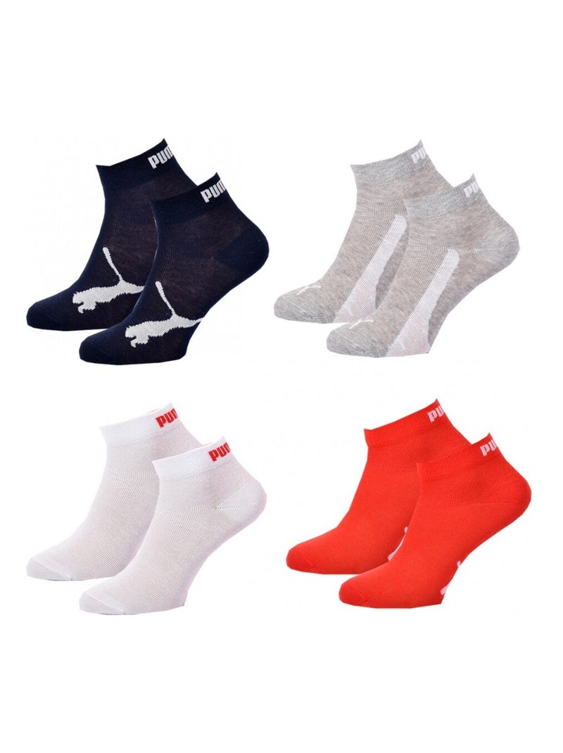 Chaussettes PUMA Socquettes Tiges 2 Tiers QUARTER JUNIOR - Pack de 4 Bleu Rouge Blanc - Kiabi