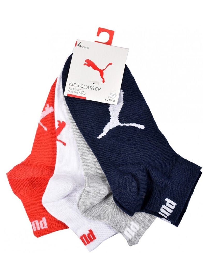 Chaussettes PUMA Socquettes Tiges 2 Tiers QUARTER JUNIOR - Pack de 4 Bleu Rouge Blanc - Kiabi