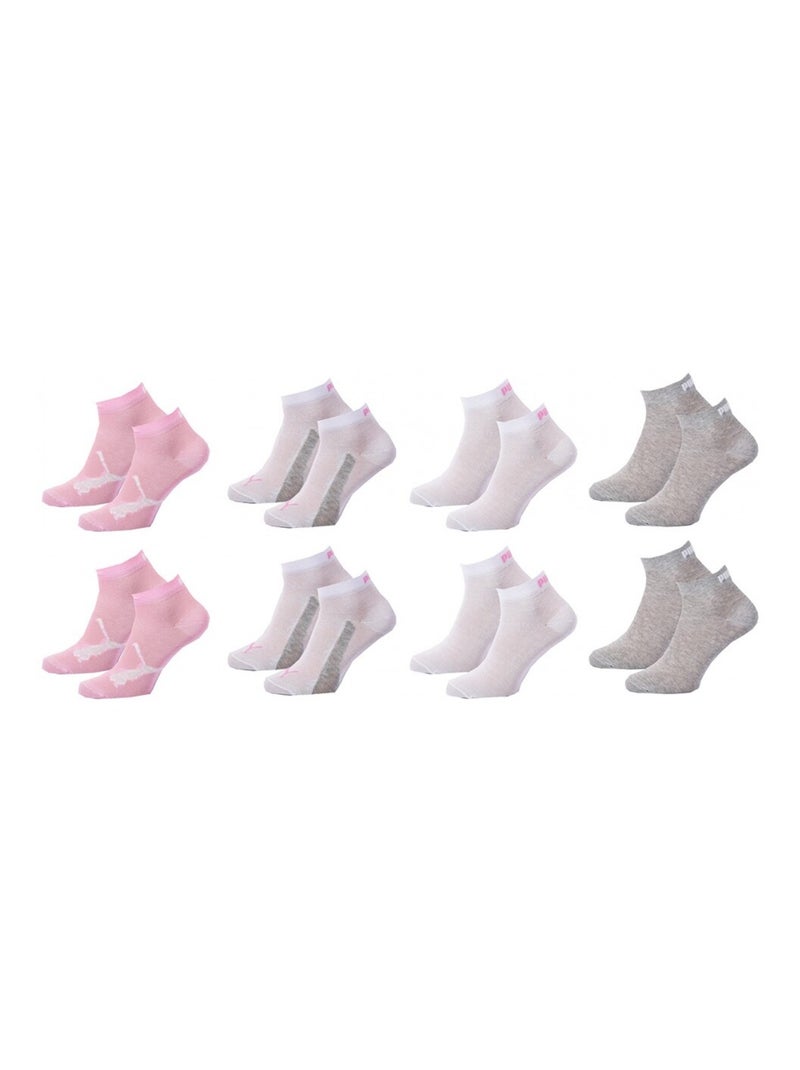 Chaussettes PUMA Socquettes Tiges 2 Tiers QUARTER JUNIOR - Pack de 8 Blanc Rose clair Gris - Kiabi