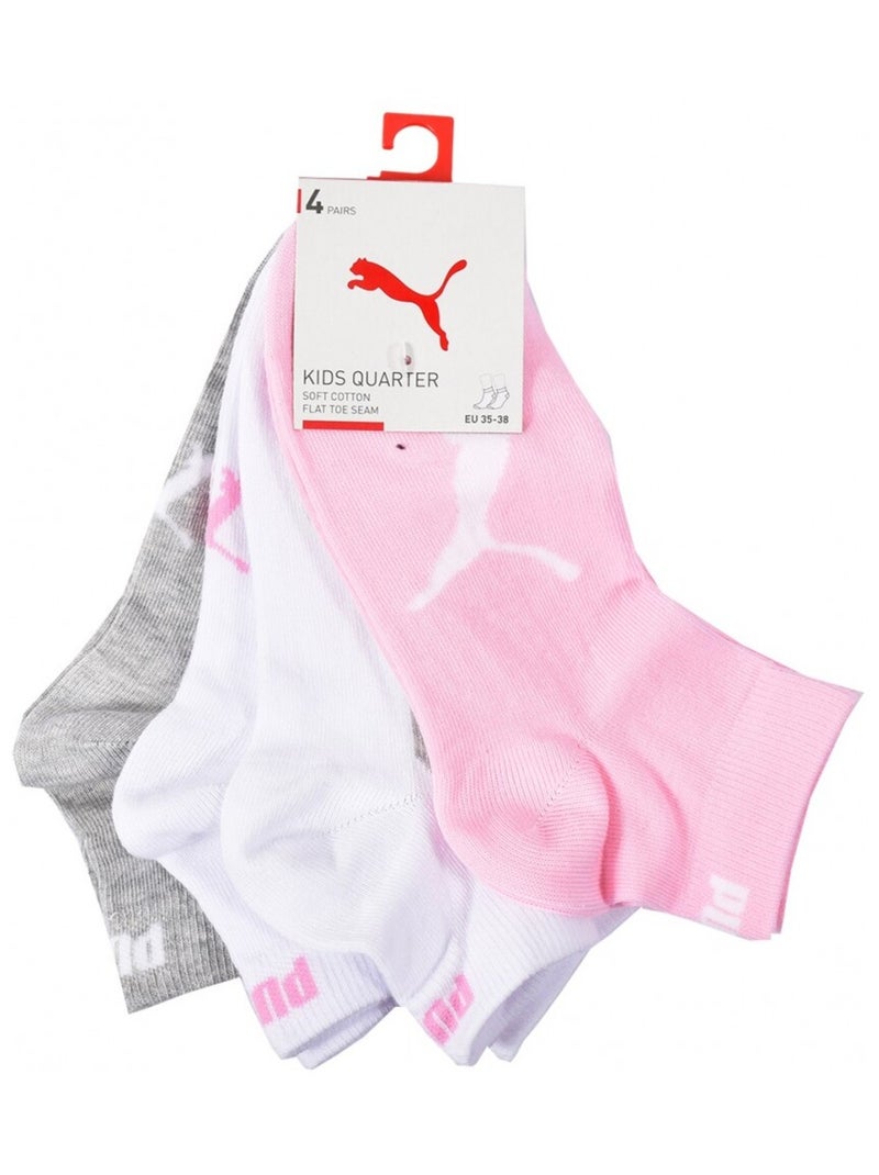 Chaussettes PUMA Socquettes Tiges 2 Tiers QUARTER JUNIOR - Pack de 8 Blanc Rose clair Gris - Kiabi