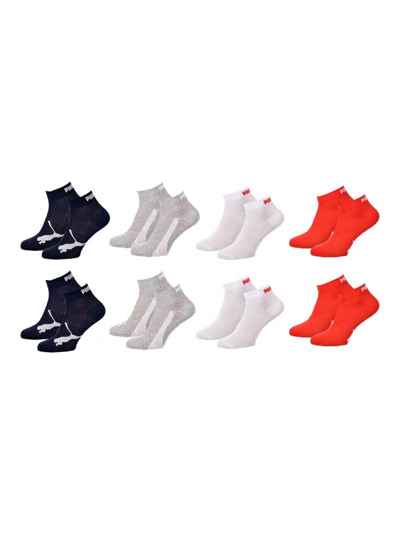 Chaussettes PUMA Socquettes Tiges 2 Tiers QUARTER JUNIOR - Pack de 8 Bleu Rouge Blanc - Kiabi