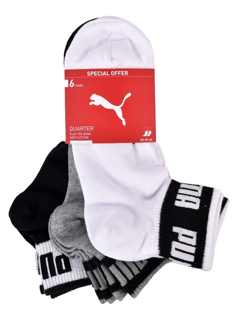 Chaussettes QUARTER PUMA - Pack de 6 Noir Blanc Gris - Kiabi