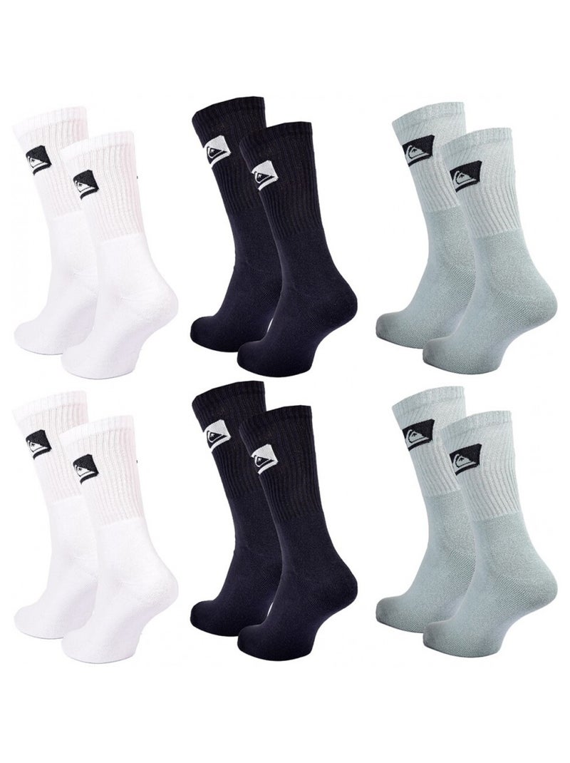 Chaussettes QUIKSILVER CUSHIONED CREW - Pack de 6 Blanc Noir Bleu - Kiabi