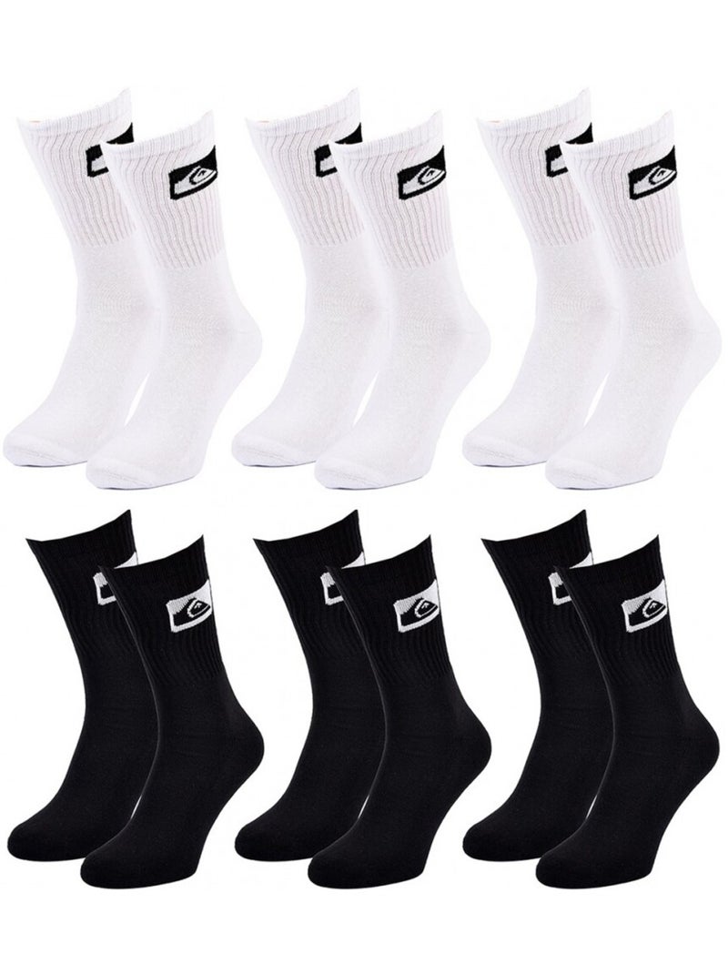 Chaussettes QUIKSILVER CUSHIONED CREW - Pack de 6 Blanc Noir - Kiabi