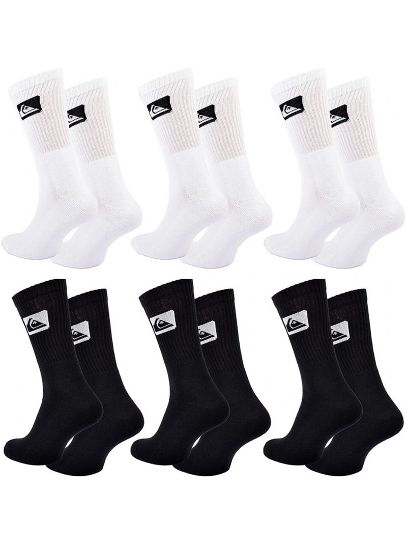 Chaussettes QUIKSILVER CUSHIONED CREW - Pack de 6 Blanc Noir - Kiabi