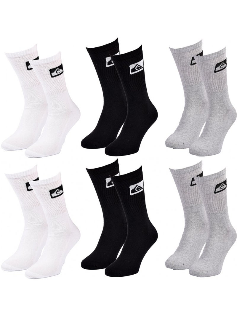 Chaussettes QUIKSILVER CUSHIONED CREW - Pack de 6 Blanc Noir Gris - Kiabi