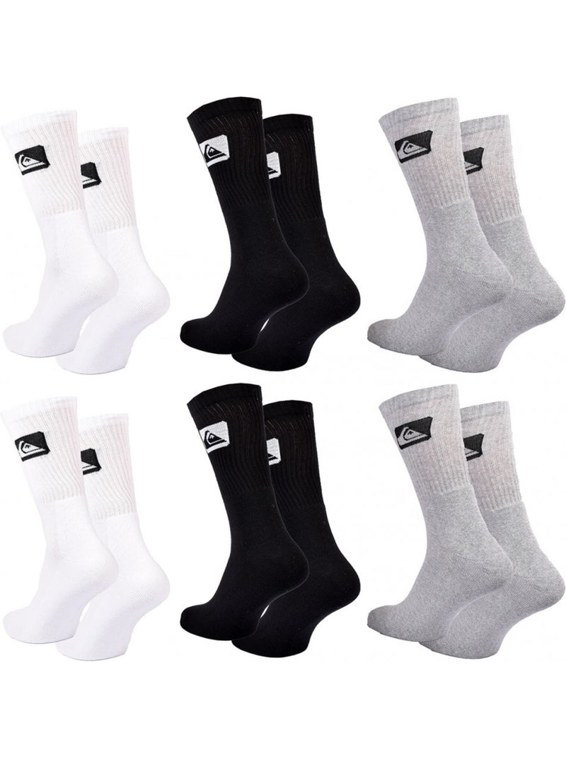 Chaussettes QUIKSILVER CUSHIONED CREW - Pack de 6 Blanc Noir Gris - Kiabi