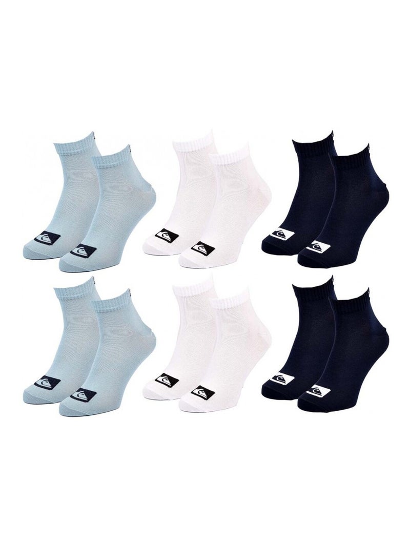 Chaussettes QUIKSILVER QUARTER - Pack de 6 Noir Blanc Bleu - Kiabi