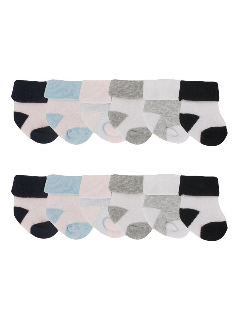 Chaussettes revers bébé naissance lot de 12 Blanc Multicolore Blanc - Kiabi
