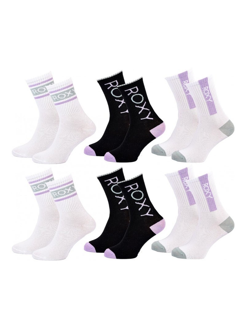 Chaussettes ROXY REGULAR CREW - Pack de 6 Blanc Noir Blanc - Kiabi