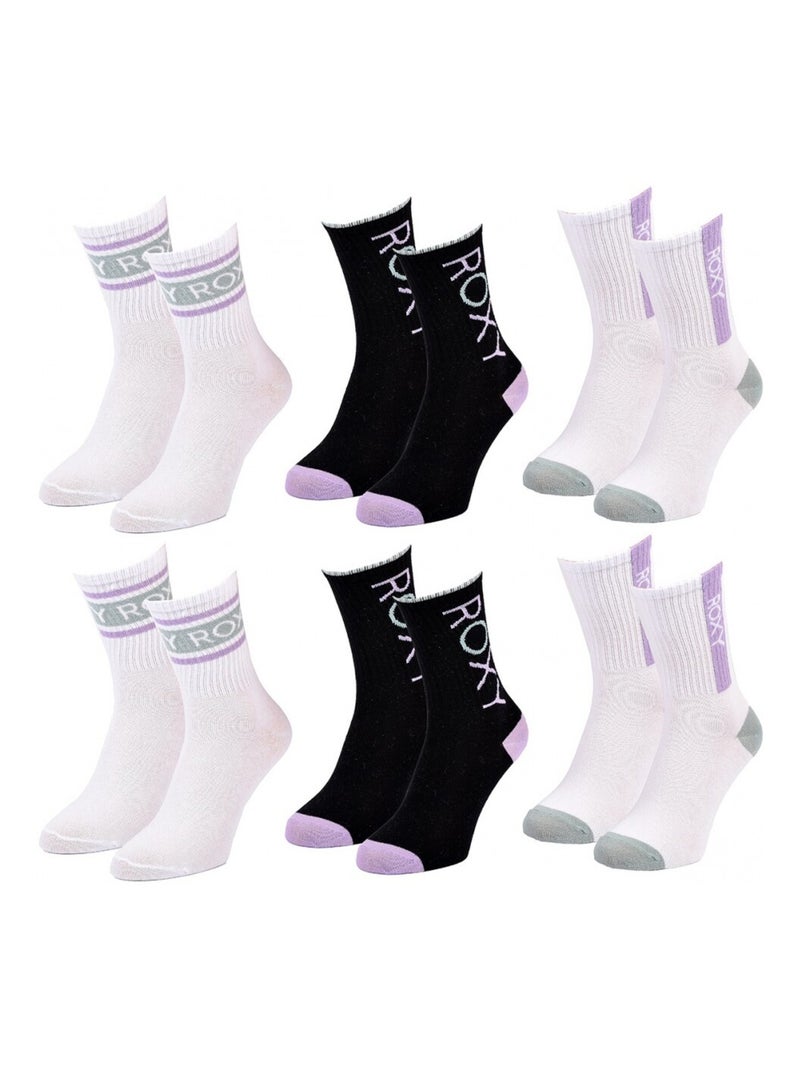Chaussettes ROXY REGULAR CREW - Pack de 6 Blanc Noir Blanc - Kiabi