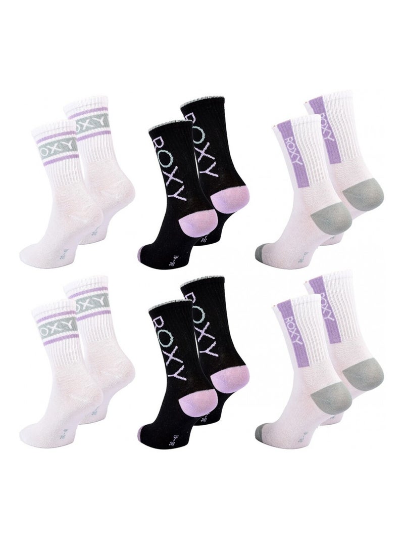 Chaussettes ROXY REGULAR CREW - Pack de 6 Blanc Noir Blanc - Kiabi