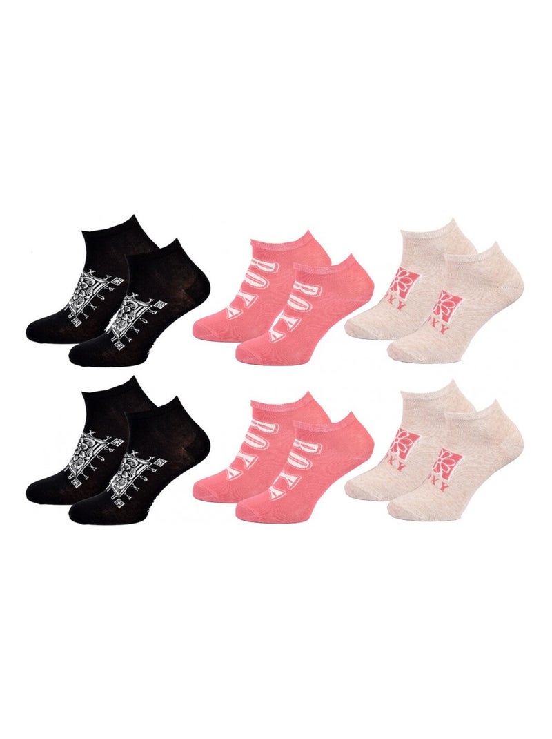 Chaussettes ROXY SNEAKER - Pack de 6 Blanc Rose Noir - Kiabi