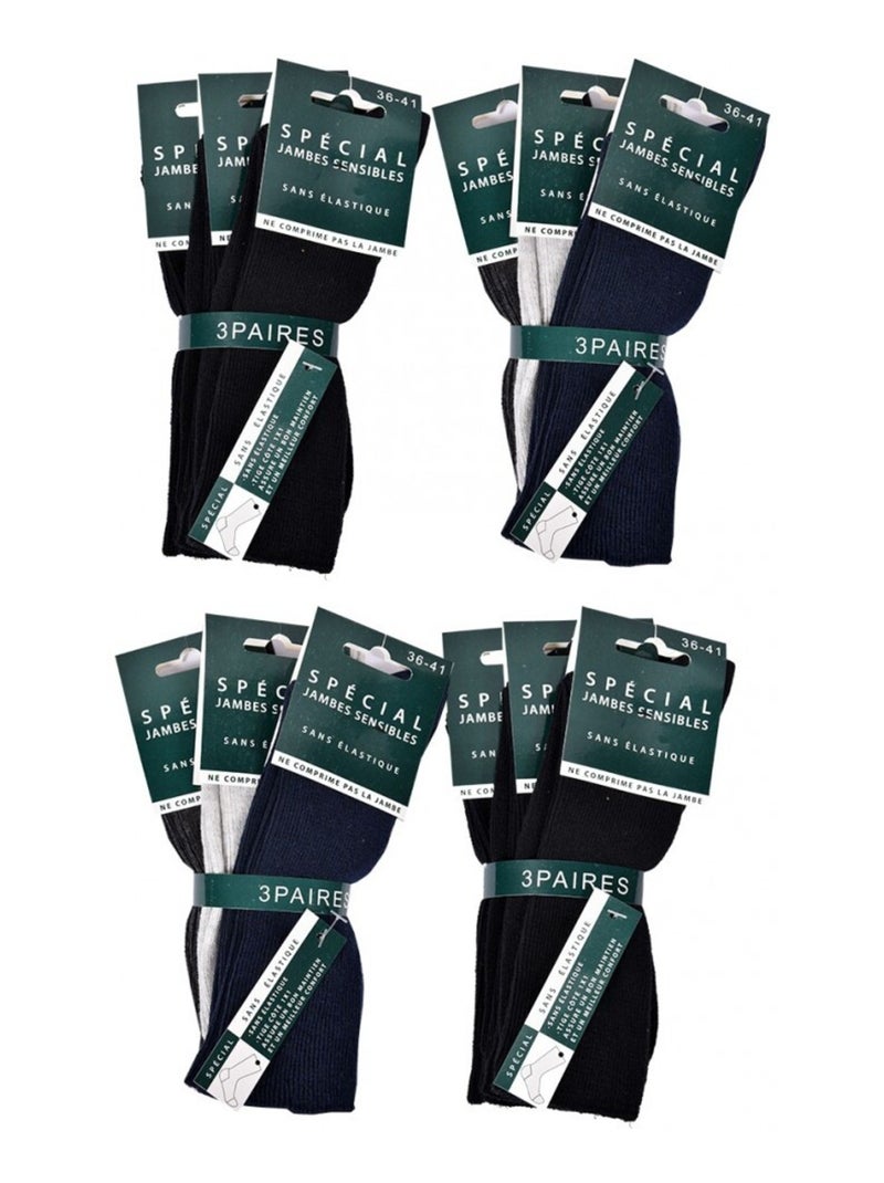 Chaussettes sans élastique femme Spécial Jambes sensibles - Pack de 12 Noir Gris anthracite Bleu - Kiabi
