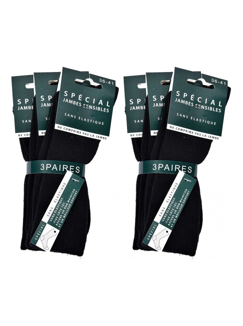 Chaussettes sans élastique femme Spécial Jambes sensibles - Pack de 6 Noir - Kiabi