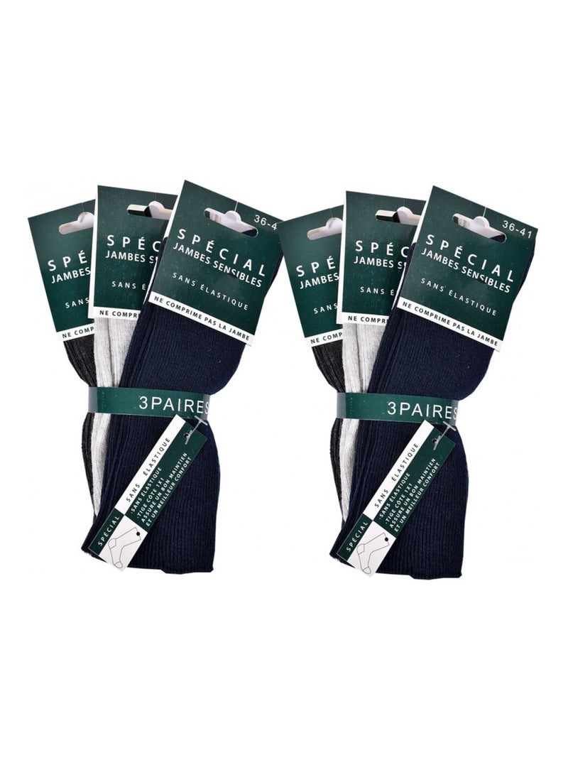Chaussettes sans élastique femme Spécial Jambes sensibles - Pack de 6 Noir Gris anthracite Bleu - Kiabi